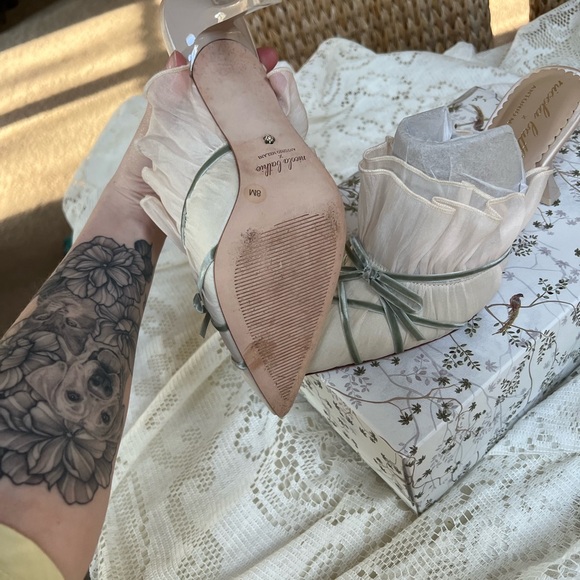 Nicola Bathie x Antonio Melani Sophia chiffon velvet bow dress mules - Sz 8 - Picture 10 of 16